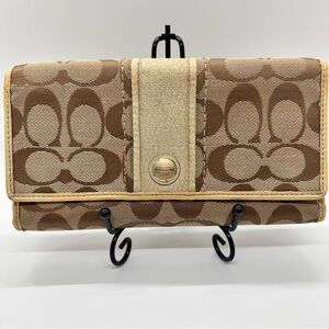 Coach Signature Brown and Gold Wallet